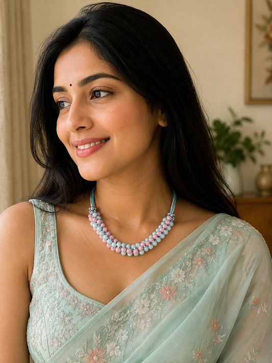 Pastel Double-Strand Fancy Beads Necklace for Women | Handmade Fashion Jewelry