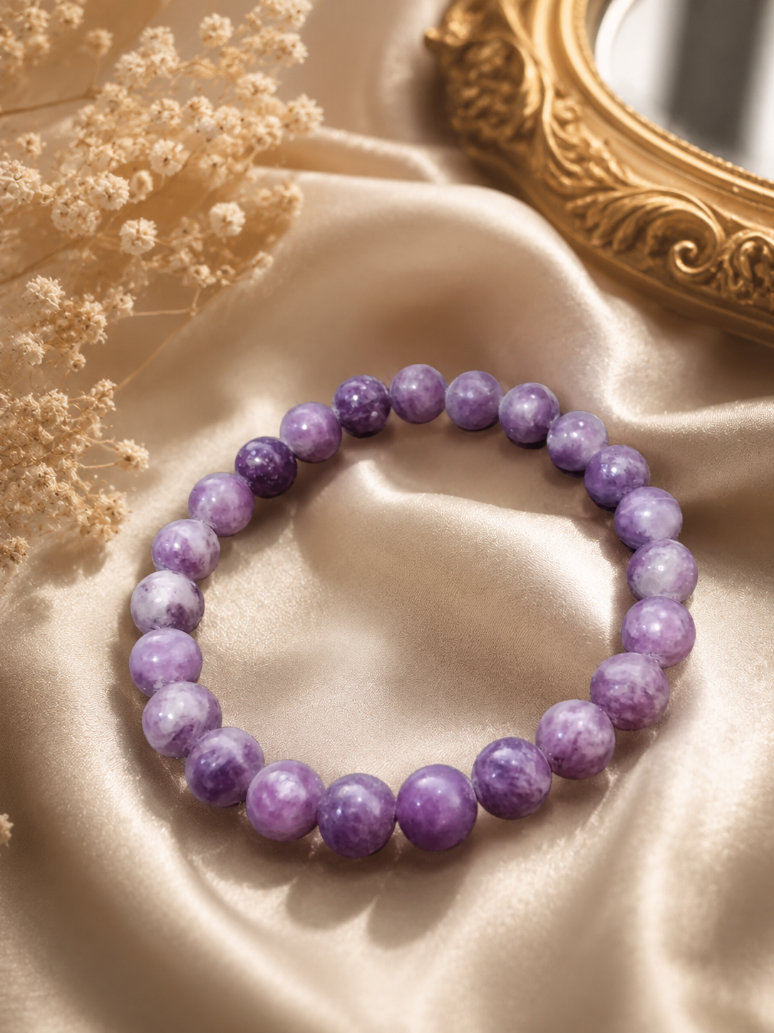 Lepidolite Bracelet for Calmness, Emotional Balance & Healing Energy 8 mm