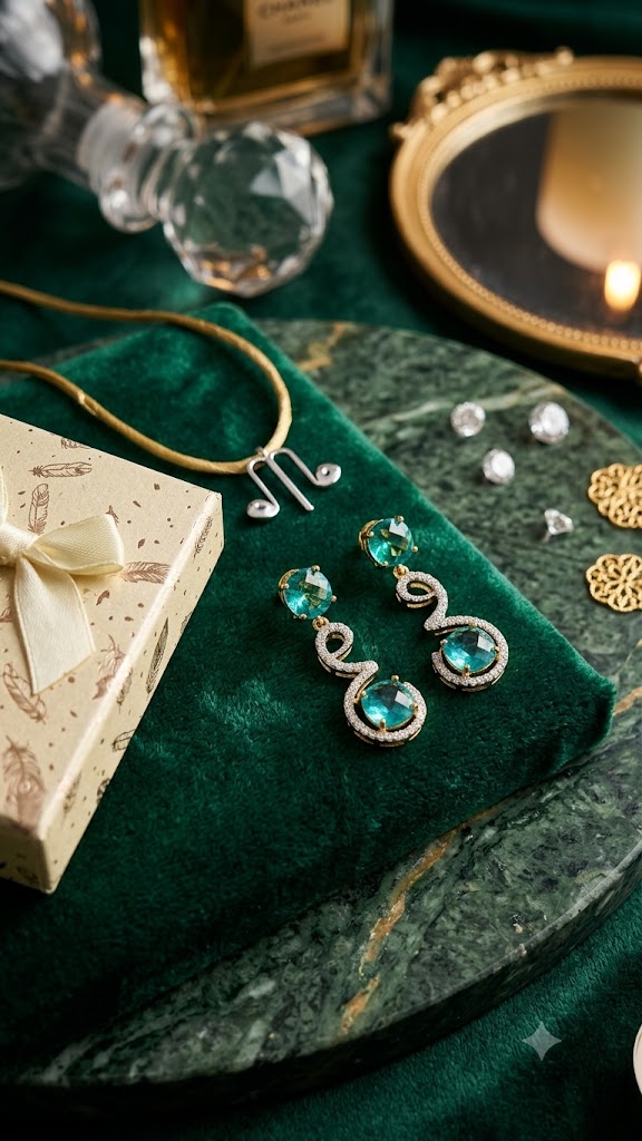 Luxury S-Curve Blue Droplet Earrings – Elegant Cubic Zirconia Wave Dangles for Evening & Bridal Wear (BR250)