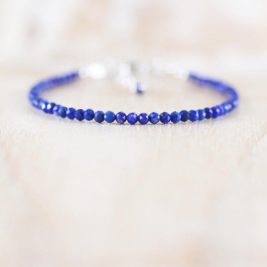 Natural Lapis Lazuli Faceted 2mm Bracelet | Dainty Gemstone Jewelry