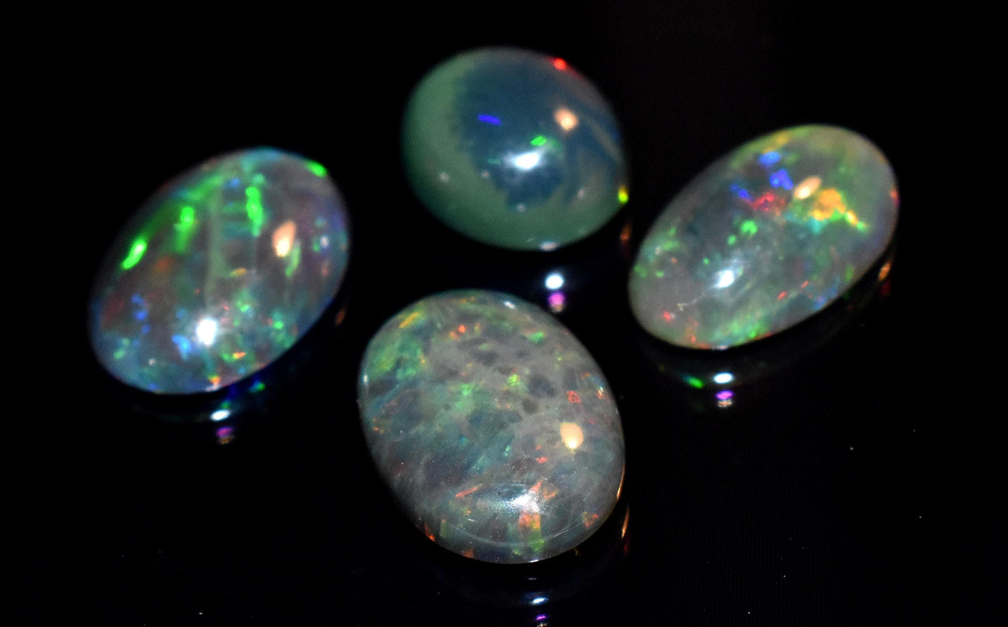 Black Ethiopian Opal, Oval Welo Fire Cabochon Gemstone Lot, 7.10 Crt, Size-8x10x5mm To 9.5x13x4mm, For Jewelry Making, PC-4