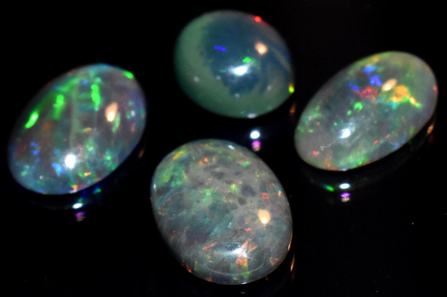 Black Ethiopian Opal, Oval Welo Fire Cabochon Gemstone Lot, 7.10 Crt, Size-8x10x5mm To 9.5x13x4mm, For Jewelry Making, PC-4
