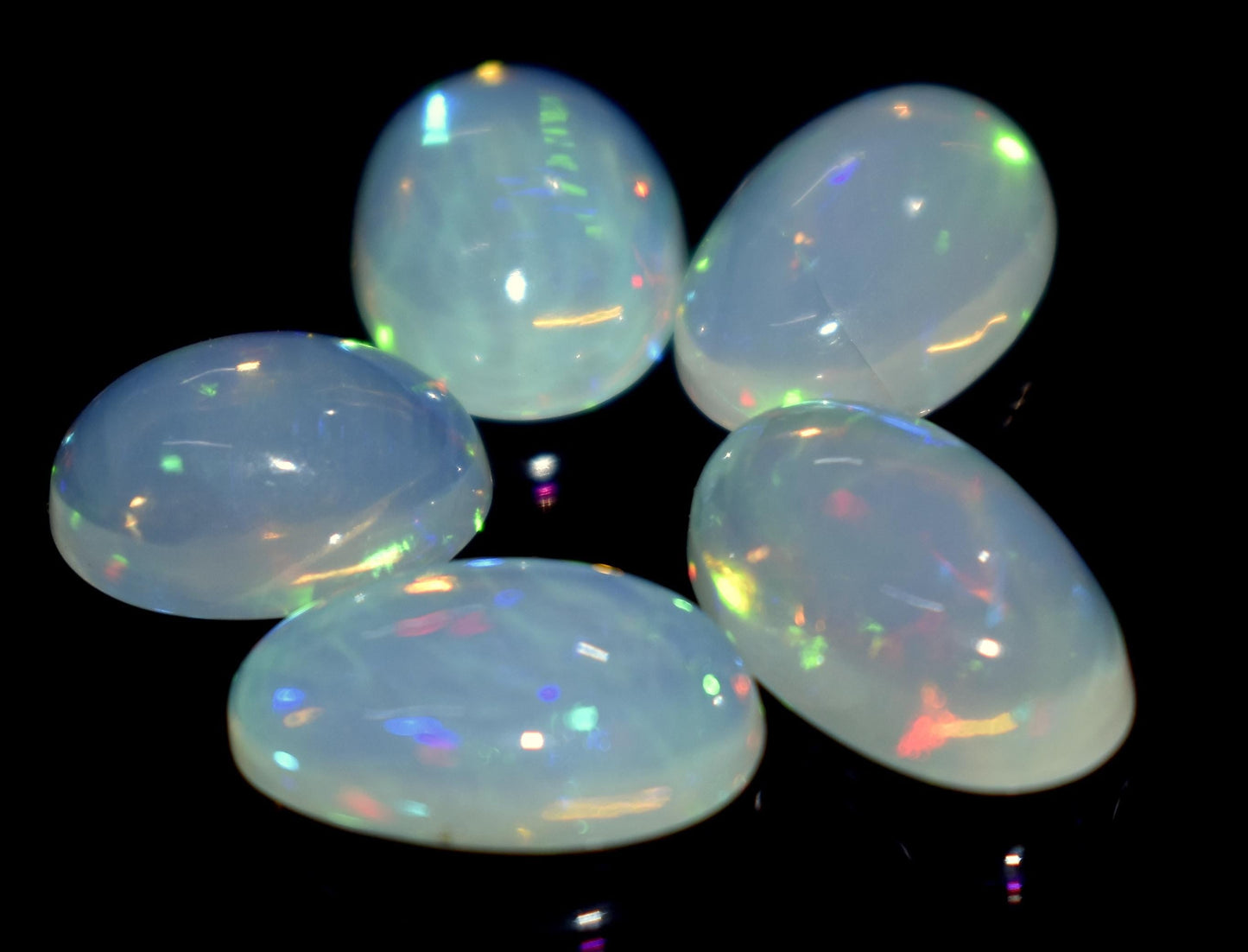 Natural Ethiopian Opal, Oval Welo Fire Cabochon Gemstone Lot, 11.20 Carat, Size-13x8x5mm To 11x9x4.5mm , For Jewelry Making, Piece-5