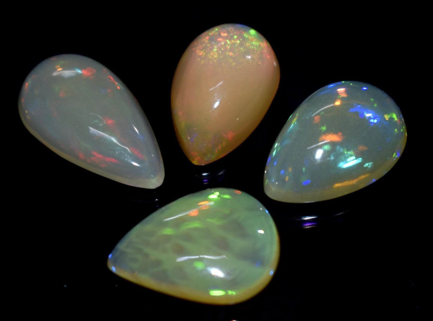 100% Natural Ethiopian Opal, Pear Welo Fire Cabochon Gemstone Lot, 12.15 Carat, Size-16x9x5mm To 13x9x5mm, For Jewelry Making, PC-4