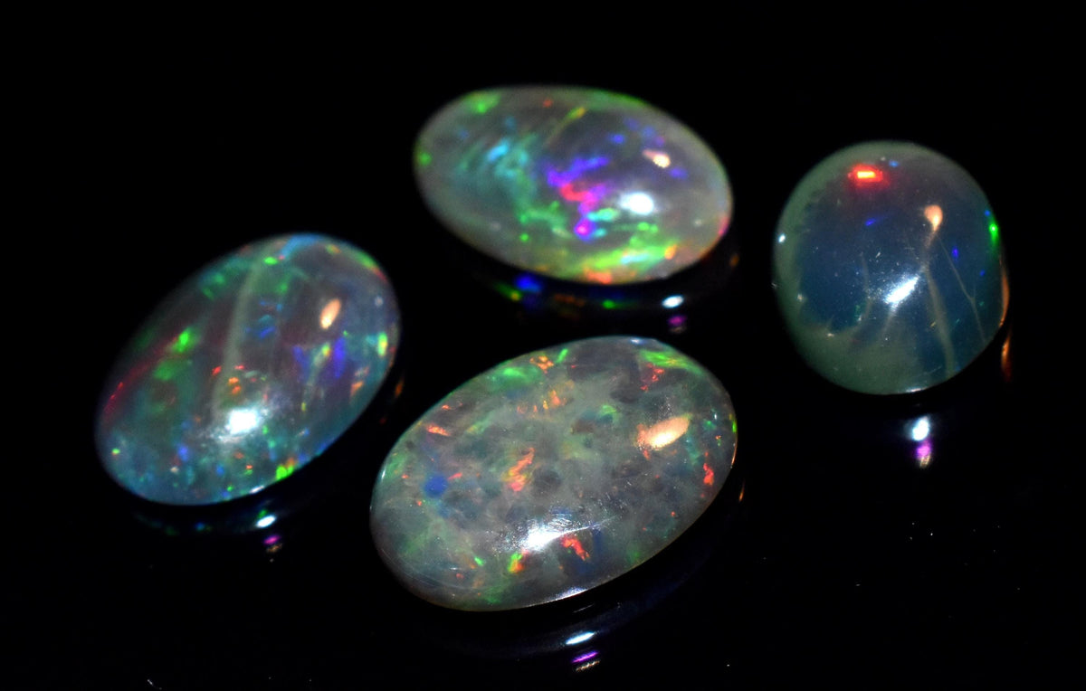 Black Ethiopian Opal, Oval Welo Fire Cabochon Gemstone Lot, 7.10 Crt, Size-8x10x5mm To 9.5x13x4mm, For Jewelry Making, PC-4