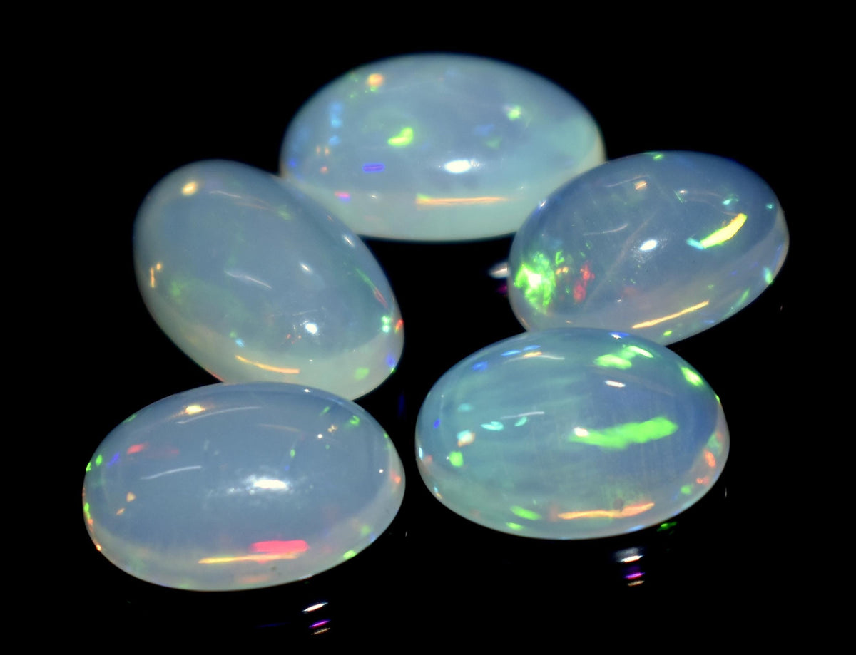 Natural Ethiopian Opal, Oval Welo Fire Cabochon Gemstone Lot, 11.20 Carat, Size-13x8x5mm To 11x9x4.5mm , For Jewelry Making, Piece-5