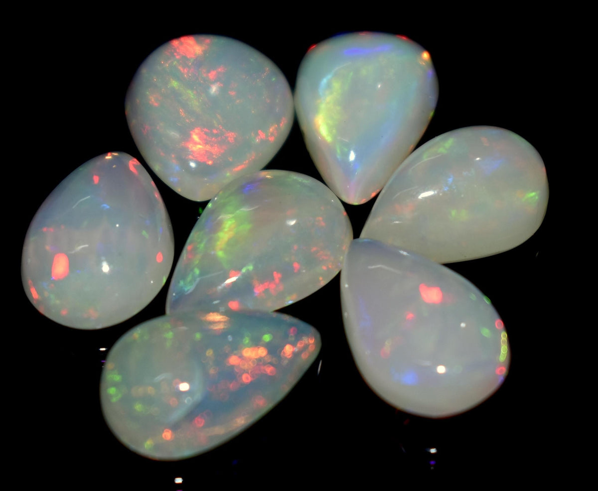 100% Natural Ethiopian Opal, Pear Welo Fire Cabochon Gemstone Lot, 11.15 Ct, Size-12x8x4mm To 11x7x4.5mm, For Jewelry Making, PC-7