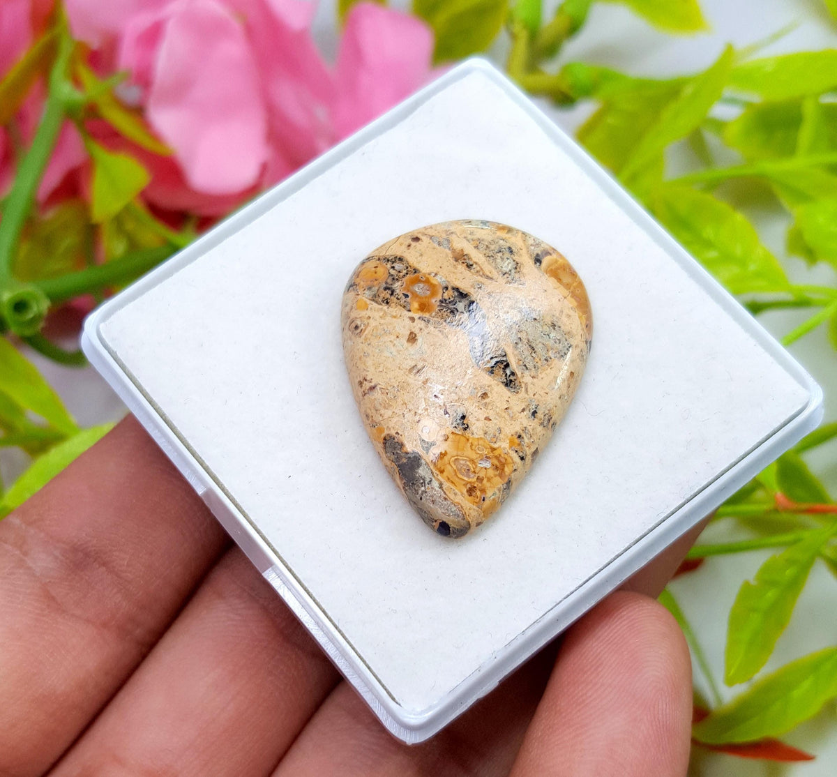 Jasper, Natural Picture Jasper, Pear Smooth Cabochon Loose Gemstone, 35.10 Carat, Size-31x23x5mm, For Jewelry Making,