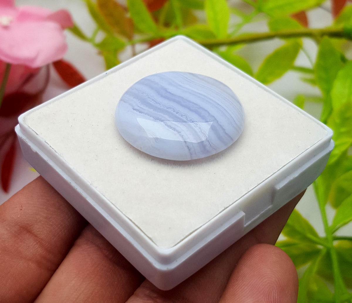Agate, Natural Blue Lace Agate, Round Shape Smooth Cabochon Loose Gemstone, 33.10 Carat, Size-27x27x5mm, Gift For Her, PC-1