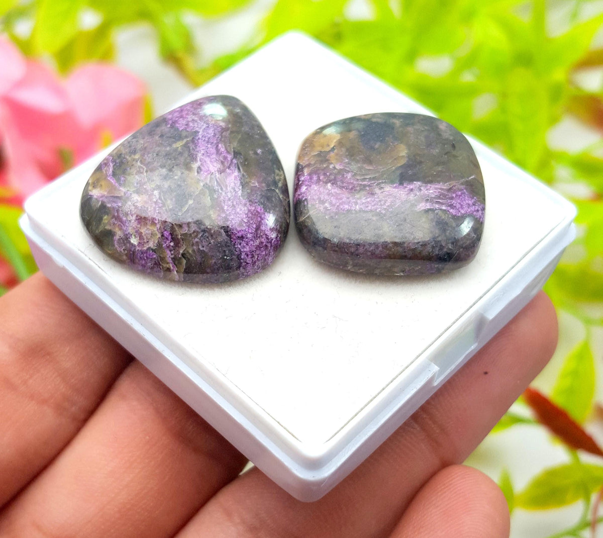 Natural Purpurite, Mix Shape Cabochon Gemstone Lot, 65.10 Carat, Size-22x24x7mm To 29x25x9mm, Gift For Her, PC-2