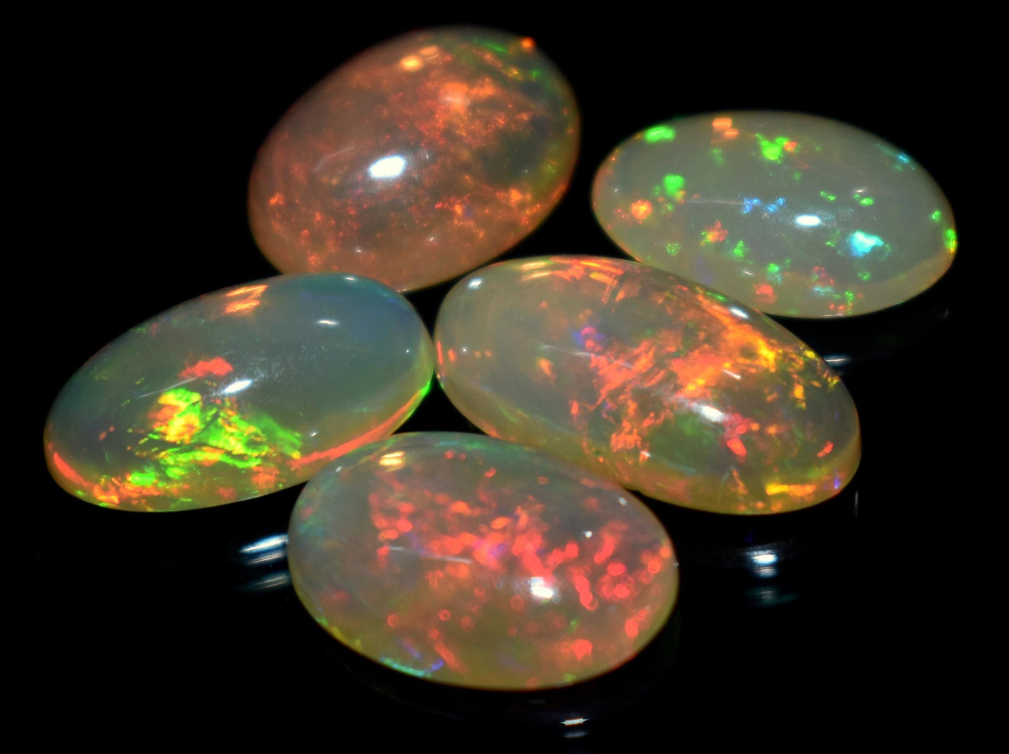 Opal, Natural Ethiopian Opal, Oval Welo Fire Cabochon Gemstone Lot, 11.00 Carat, Size-15x8mm To 12x8mm, Gift For Her, PC-5