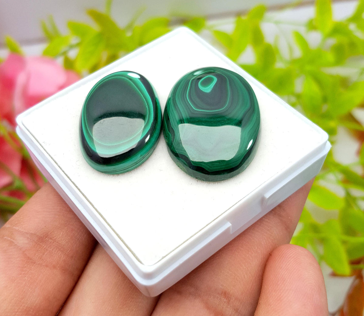 Malachite, 100% Natural Malachite, Oval Smooth Cabochon Gemstone Lot, 79.10 Carat, Size-27x17x5mm To 31x20x5mm, For Jewelry Making, PC-2