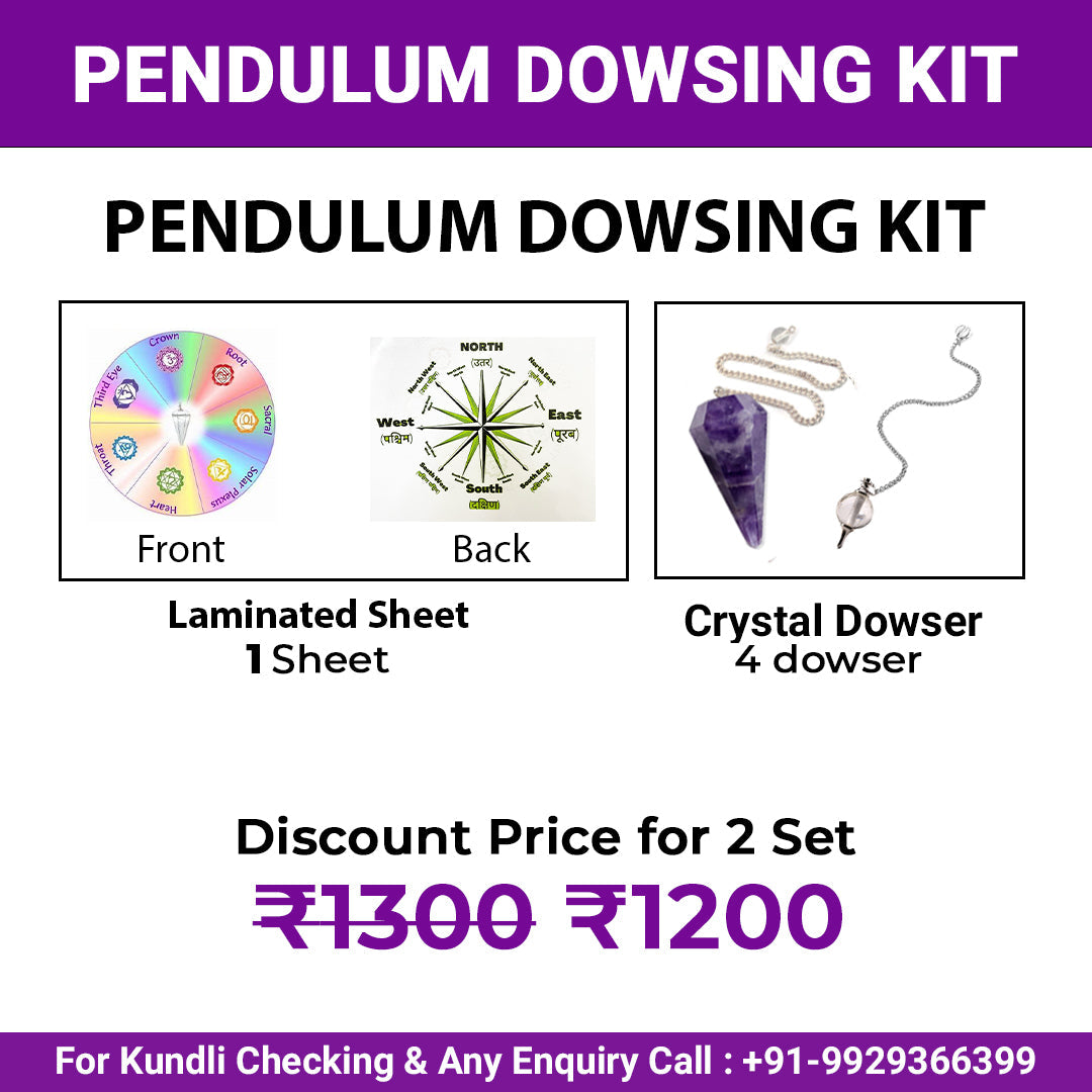 Pendulum Dowsing Kit – 1 Chart Sheet + 4 Dowsers for Energy & Spiritual Healing