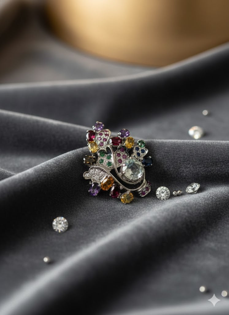 Natural Top Quality Multi Tourmaline Silver Brooch – Elegant Gemstone Jewelry