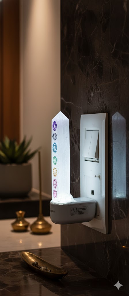 Selenite Chakra Lamp for Healing, Cleansing Energy & Home Decor